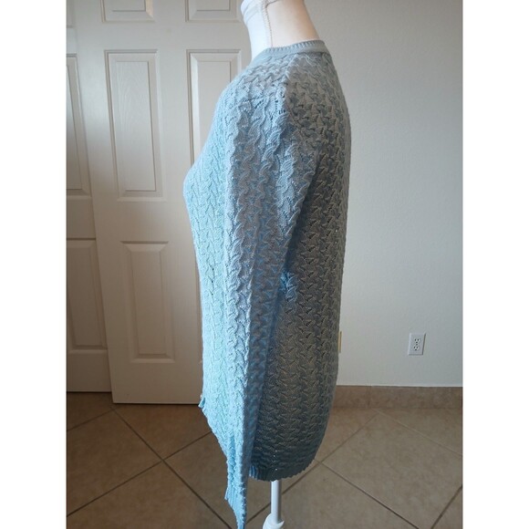 VTG BRITISH VOGUE CARDIGAN SWEATER WOMENS SMALL BLUE KNIT LACED BUTTON UP - Picture 4 of 16